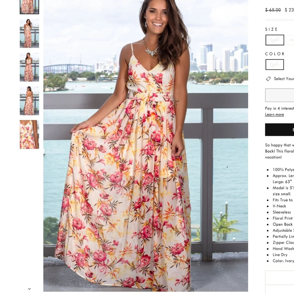Miss Avenue Ivory Floral Tropical Maxi Dress - Size Small - Picture 1 of 11